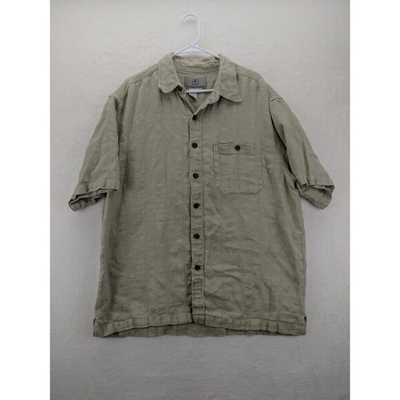 The Territory Ahead 100% Linen Textured Short Sleeve Wooden Buttons Men's XL - Picture 1 of 7
